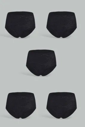 Black Full Brief Set For Women (5 Piece)