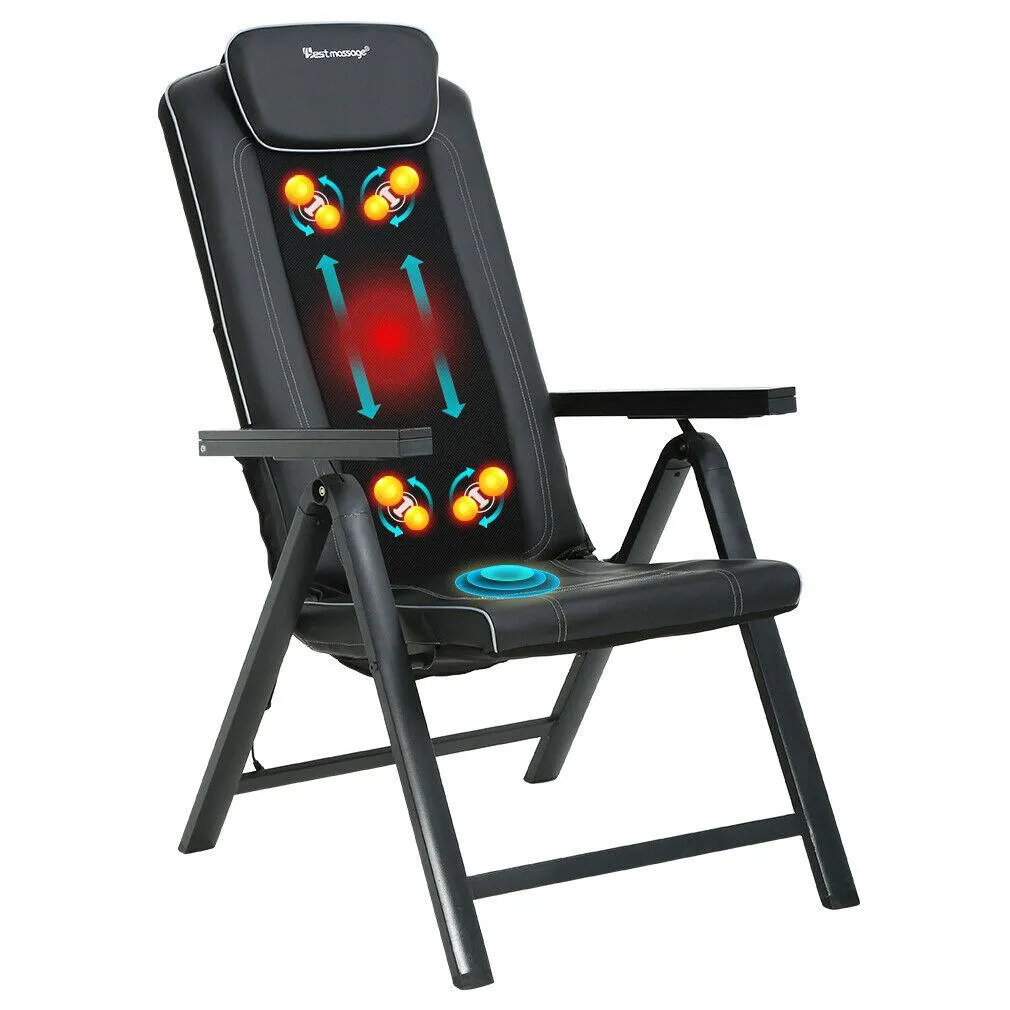 BMASSAGEX™ Adustable Shiatsu Massage Chair Office/Home: Portable-Folding, Heat, Kneading, Vibration