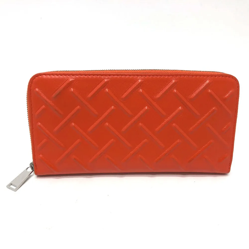 BOTTEGAVENETA Long Wallet Purse 593217 leather Orange Zip Around mens Used Authentic