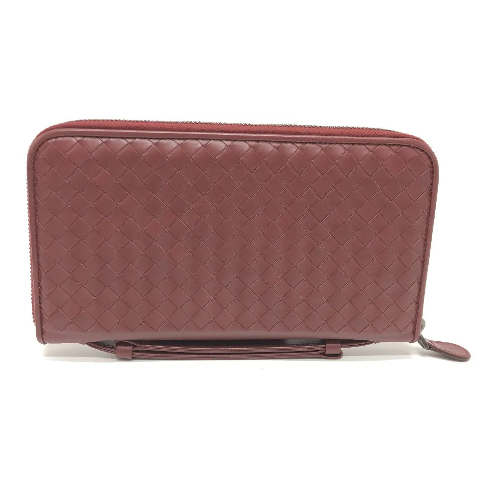 BOTTEGAVENETA Long Wallet Purse leather wine-red INTRECCIATO mens Used Authentic