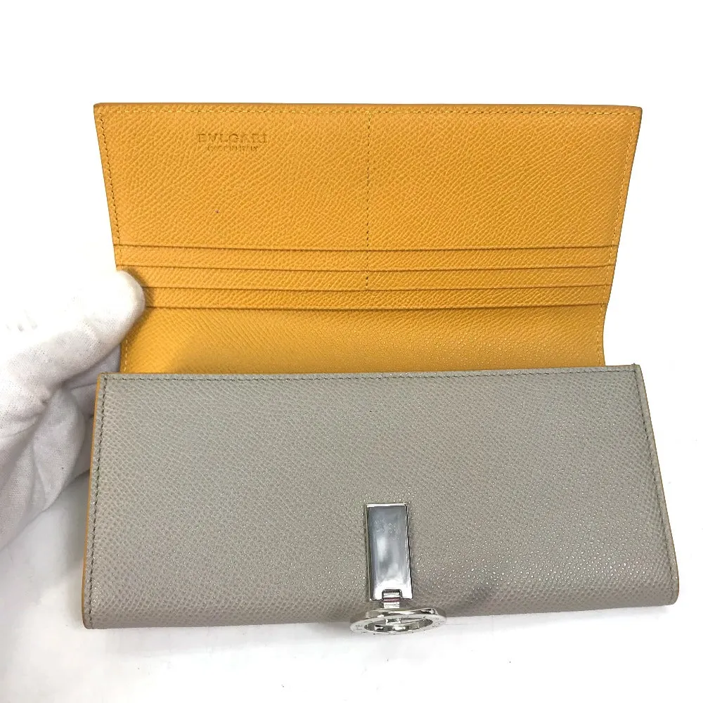 BVLGARI Folded wallet leather Gray x yellow Bulgari Bulgari Logo clip Women Used Authentic