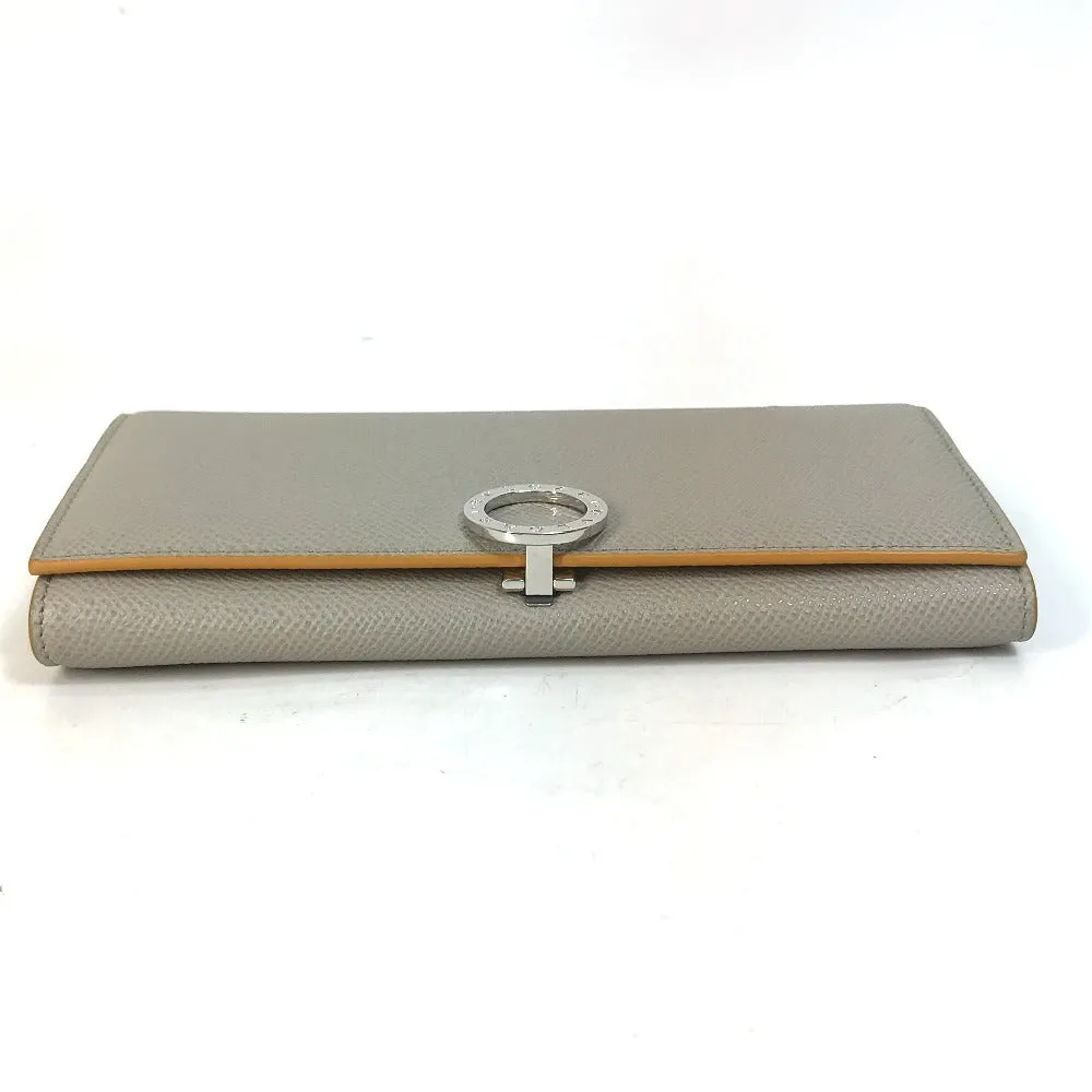 BVLGARI Folded wallet leather Gray x yellow Bulgari Bulgari Logo clip Women Used Authentic