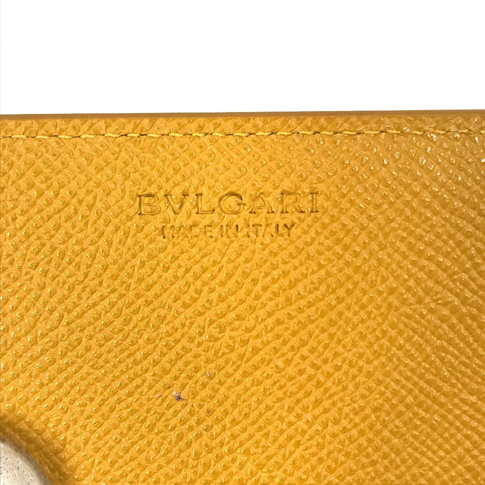 BVLGARI Folded wallet leather Gray x yellow Bulgari Bulgari Logo clip Women Used Authentic