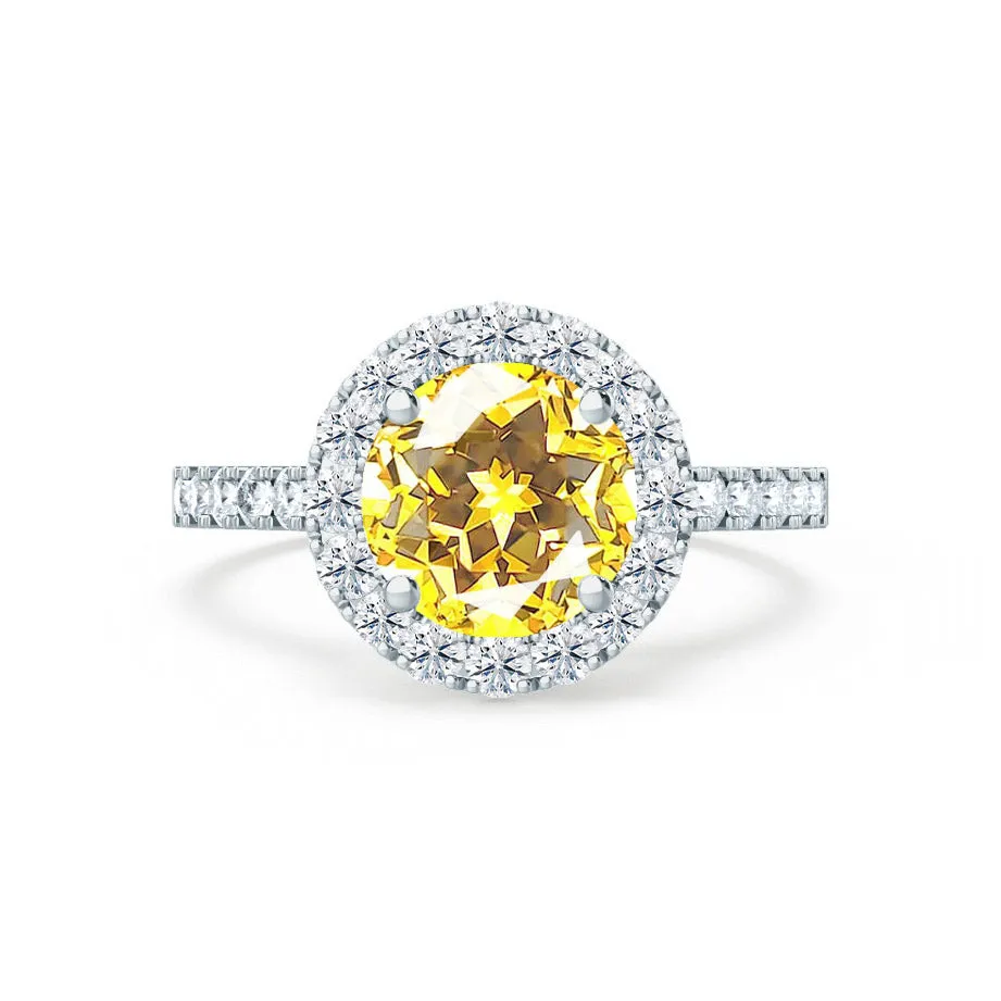 CECILY - Chatham® Lab Grown Yellow Sapphire & Diamond 18k White Gold Halo Ring