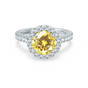 CECILY - Chatham® Lab Grown Yellow Sapphire & Diamond 18k White Gold Halo Ring