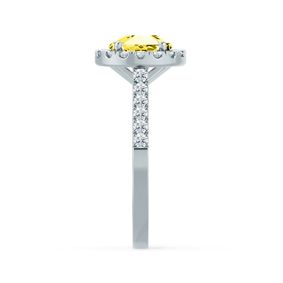 CECILY - Chatham® Lab Grown Yellow Sapphire & Diamond 18k White Gold Halo Ring