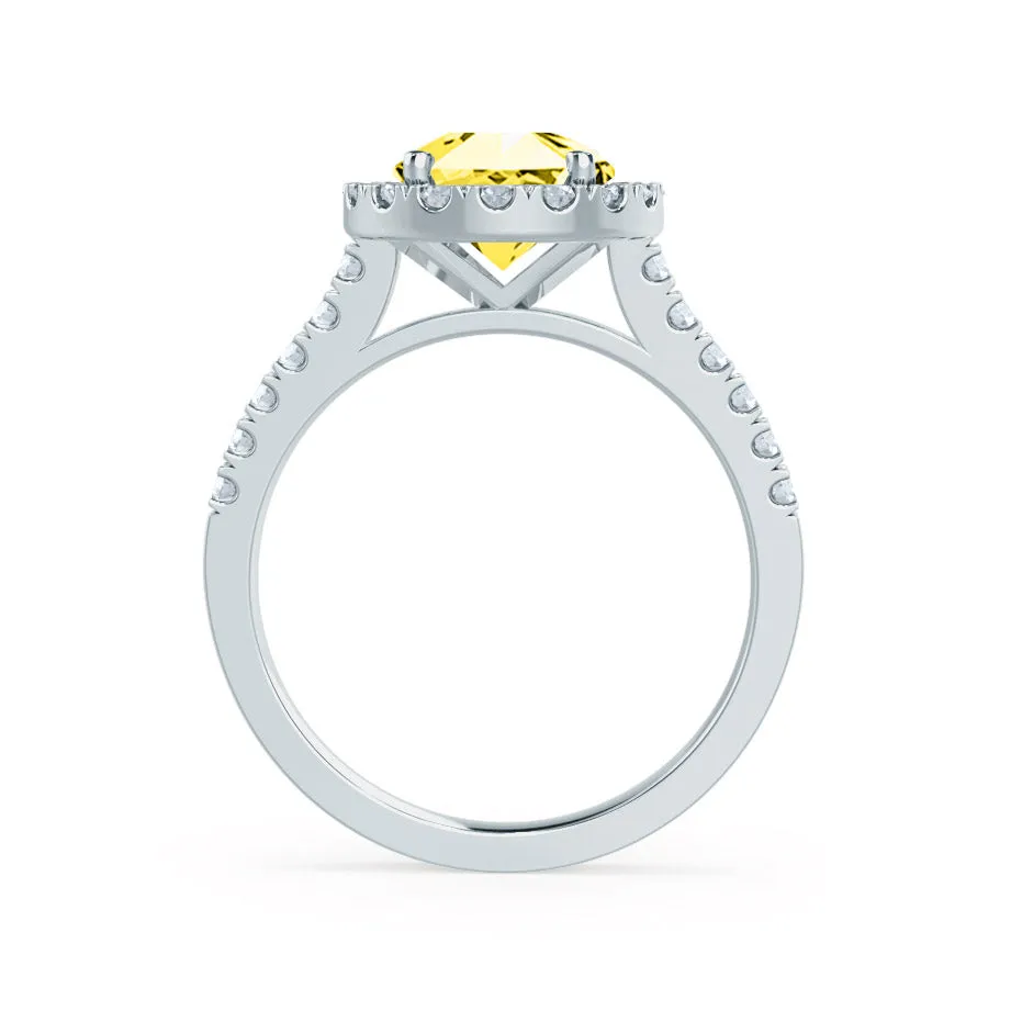 CECILY - Chatham® Lab Grown Yellow Sapphire & Diamond 18k White Gold Halo Ring