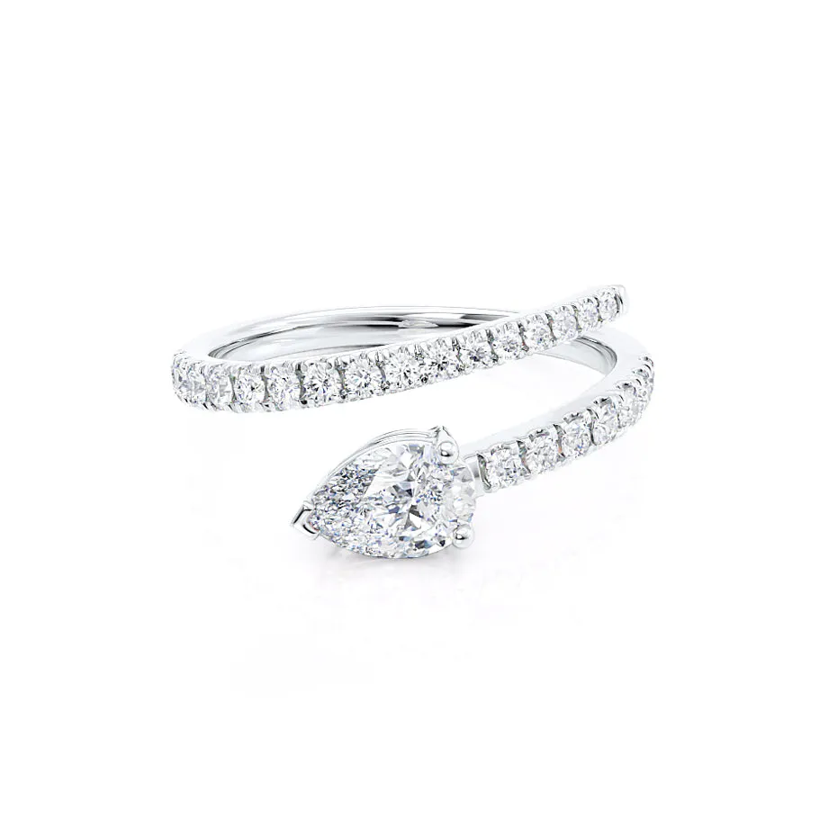 CELESTINE - Pear Moissanite Split Shank Ring 18k White Gold