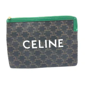 CELINE Clutch bag leather Brown triomphe logo mens Used Authentic