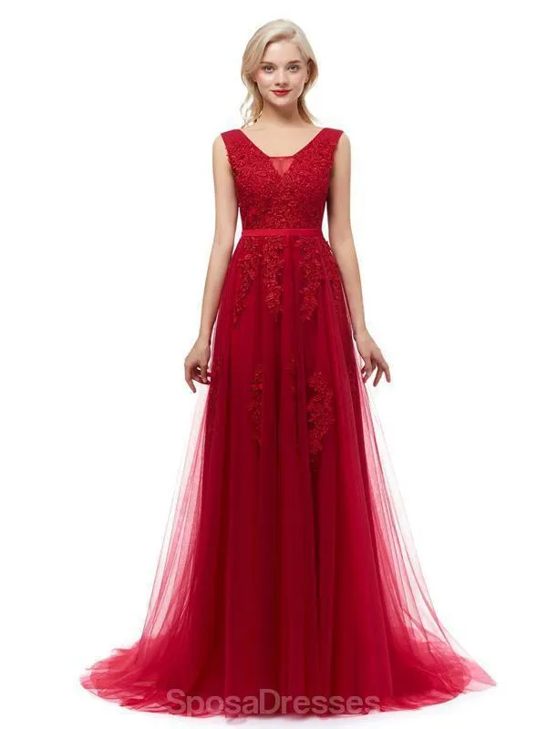 Classic V Neck Lace Long Cheap Evening Prom Dresses, Evening Party Prom Dresses, 12323