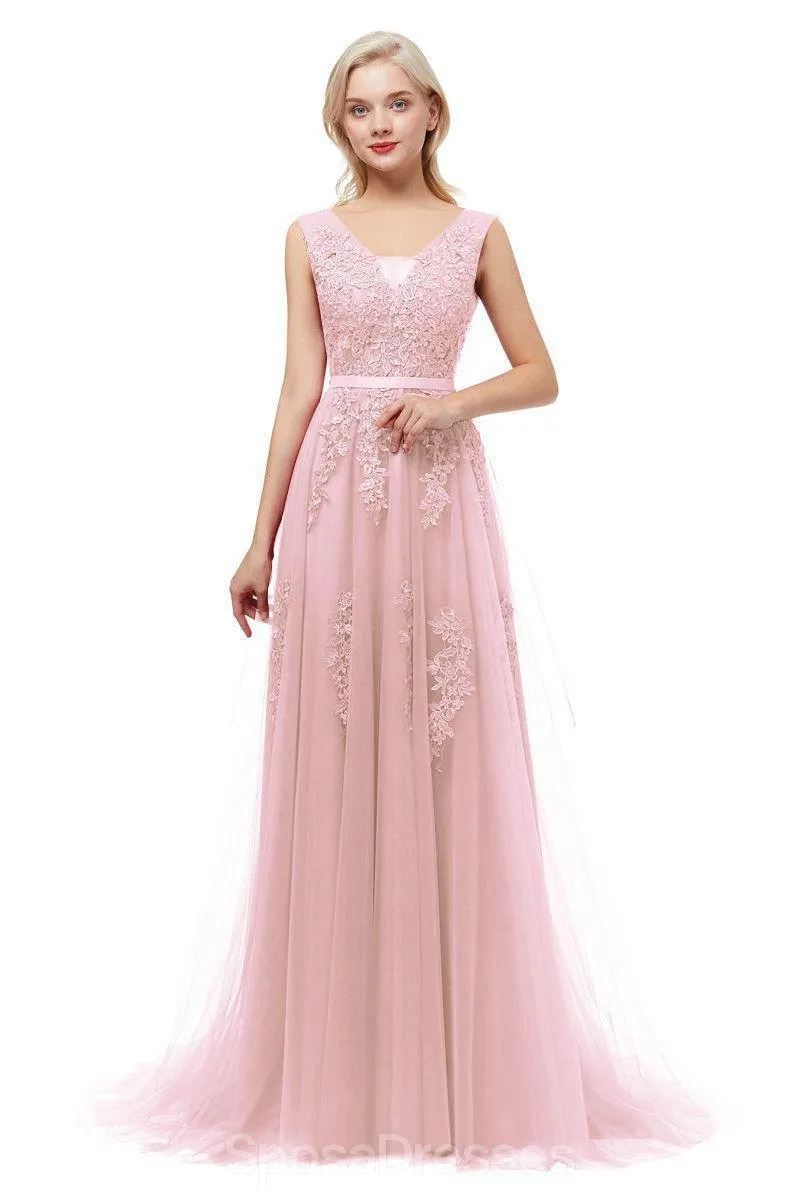 Classic V Neck Lace Long Cheap Evening Prom Dresses, Evening Party Prom Dresses, 12323