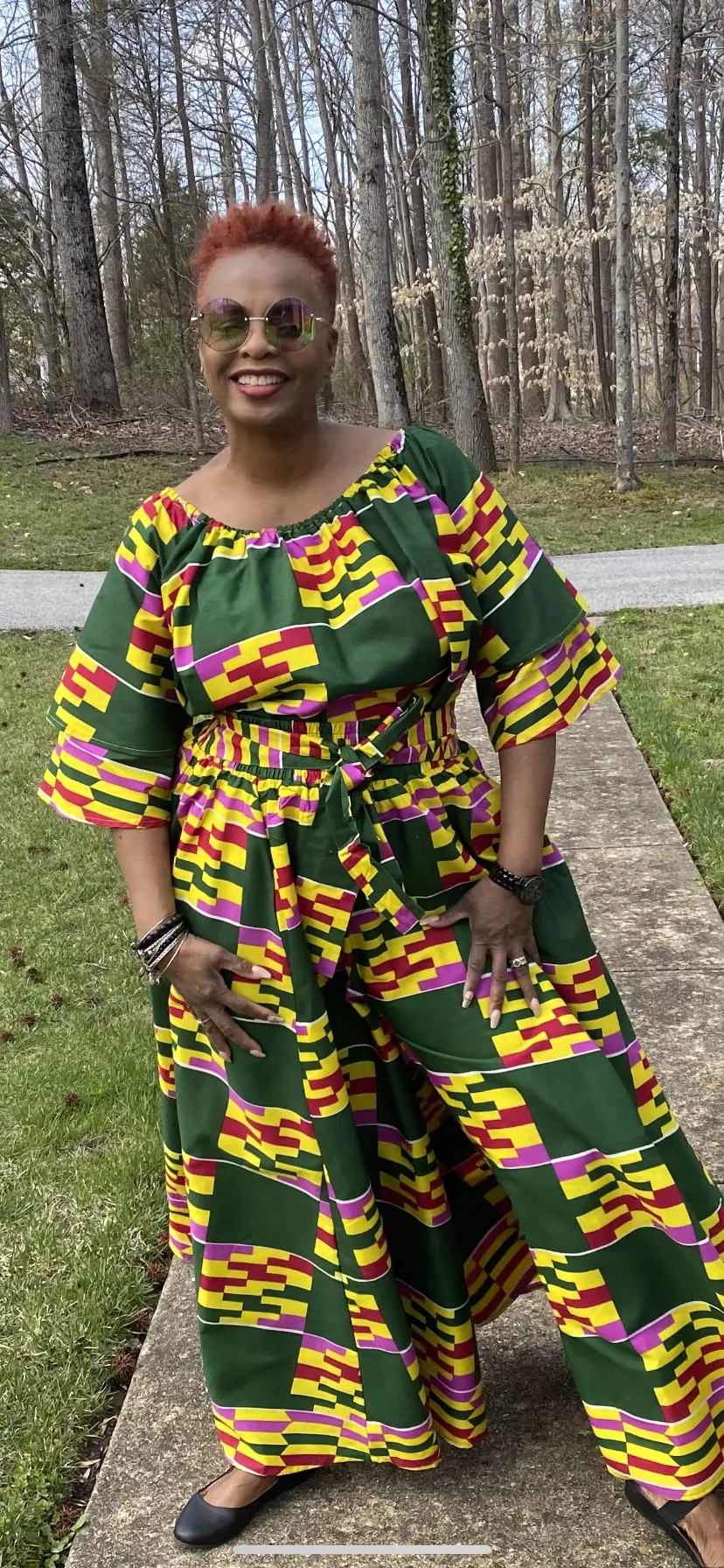 Color Block African Print Off-Shoulder Top (One Size)