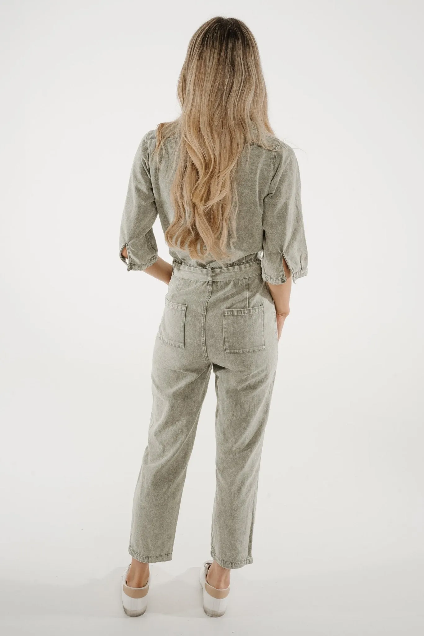 Cora Tie Waist Jumpsuit In Khaki