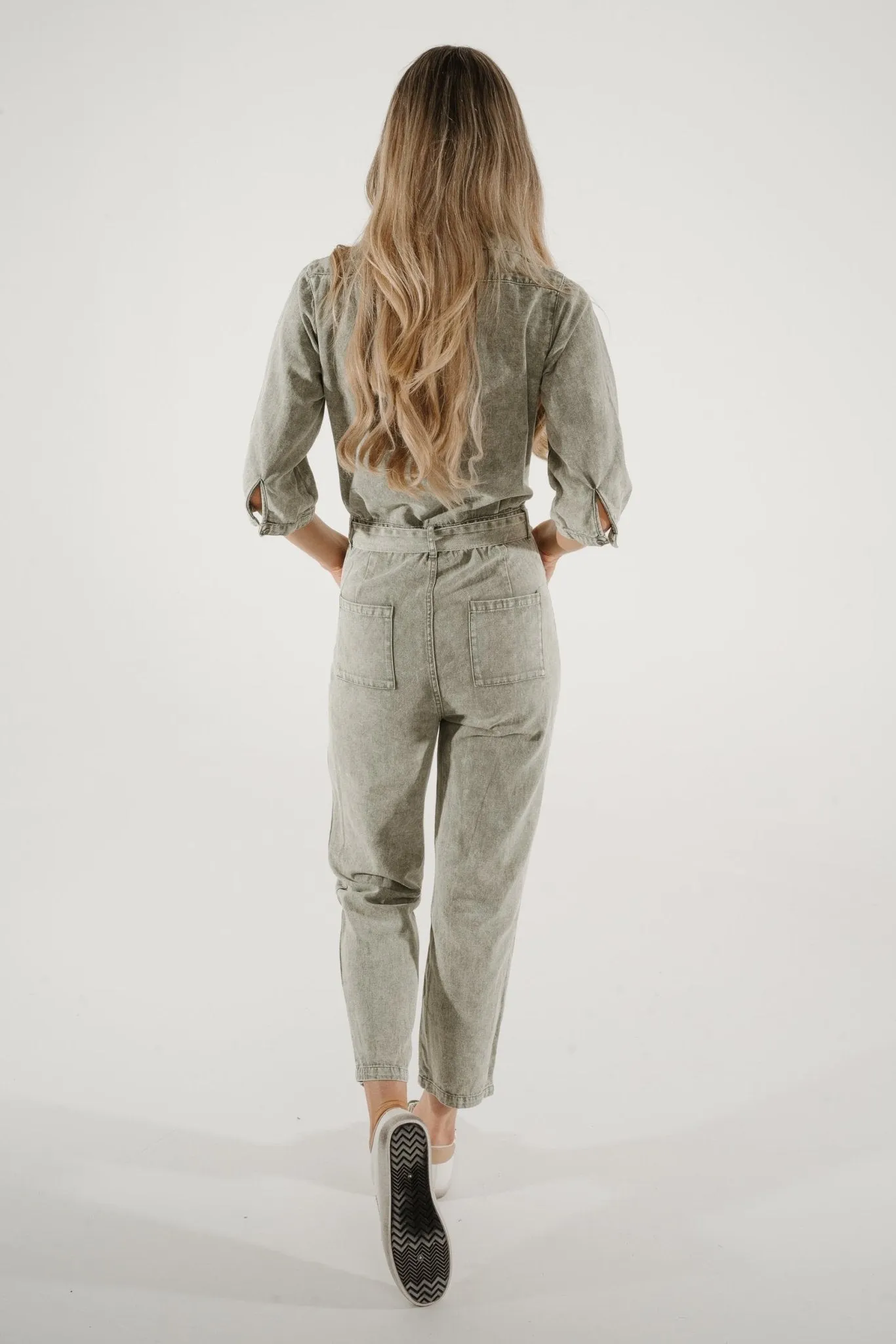 Cora Tie Waist Jumpsuit In Khaki