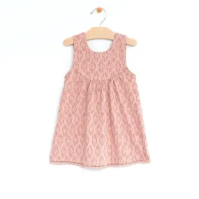 Coral Blush Ikat Slub Tank Lace Dress