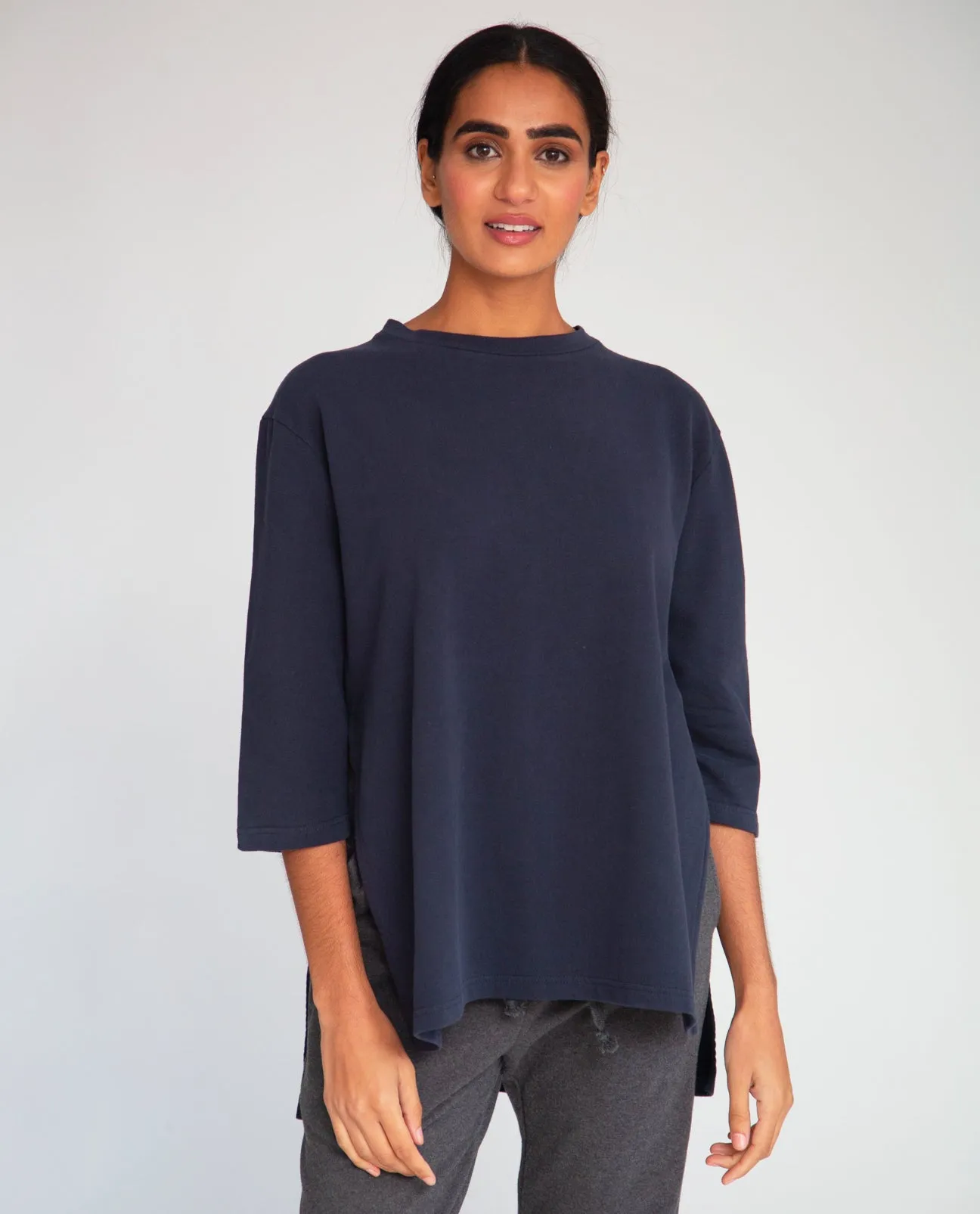 Corinne Organic Cotton Top In Navy