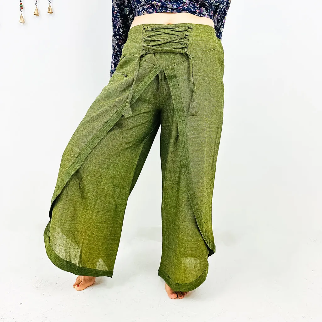 Cotton Double Layer Wide Leg Palazzo Pant