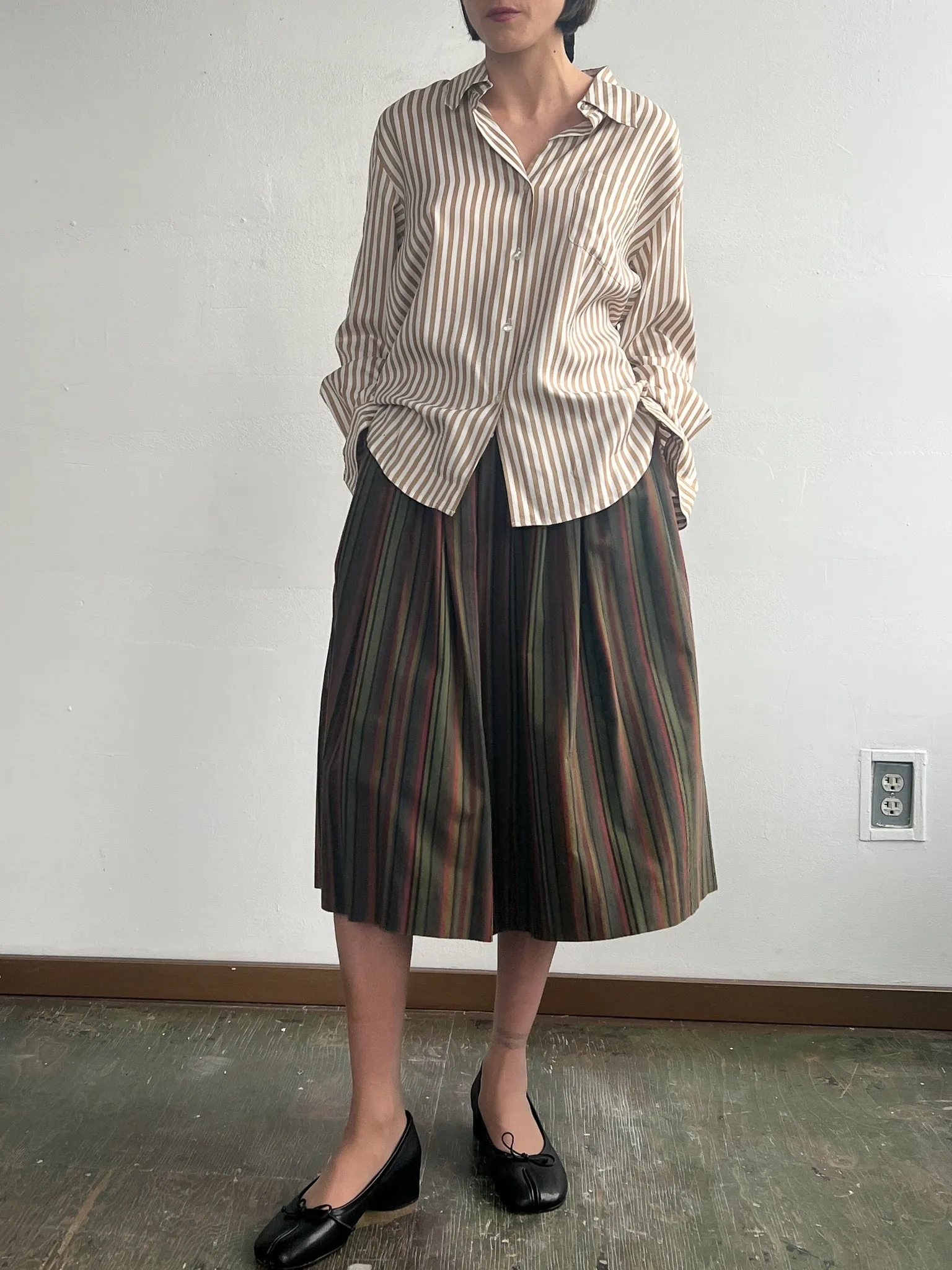 Dark Neutrals Cotton Stripe Skirt (S)