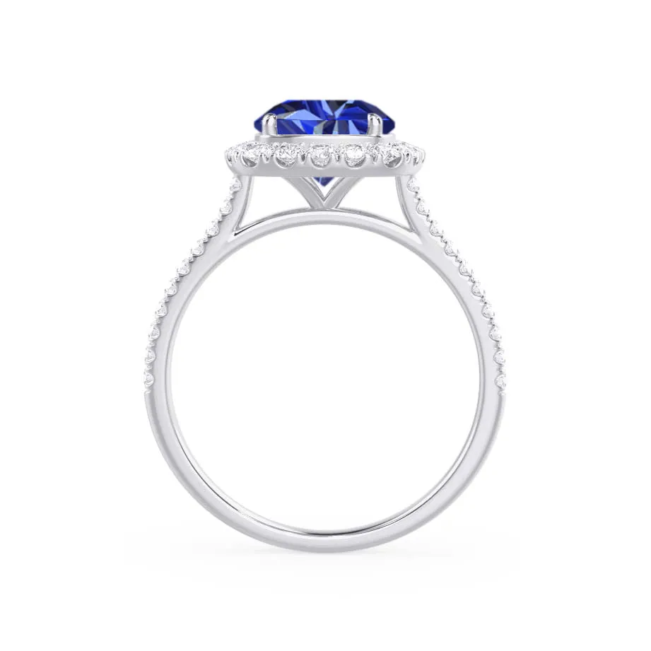 DARLEY - Chatham® Blue Sapphire Elongated Cushion Micro Pavé 18k White Gold Halo