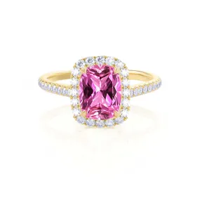 DARLEY - Chatham® Pink Sapphire Elongated Cushion Micro Pavé 18k Yellow Gold Halo