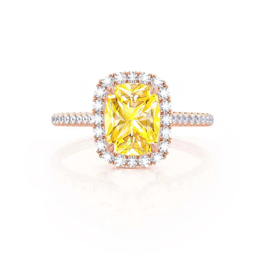 DARLEY - Chatham® Yellow Sapphire Elongated Cushion Micro Pavé 18k Rose Gold Halo