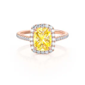 DARLEY - Chatham® Yellow Sapphire Elongated Cushion Micro Pavé 18k Rose Gold Halo