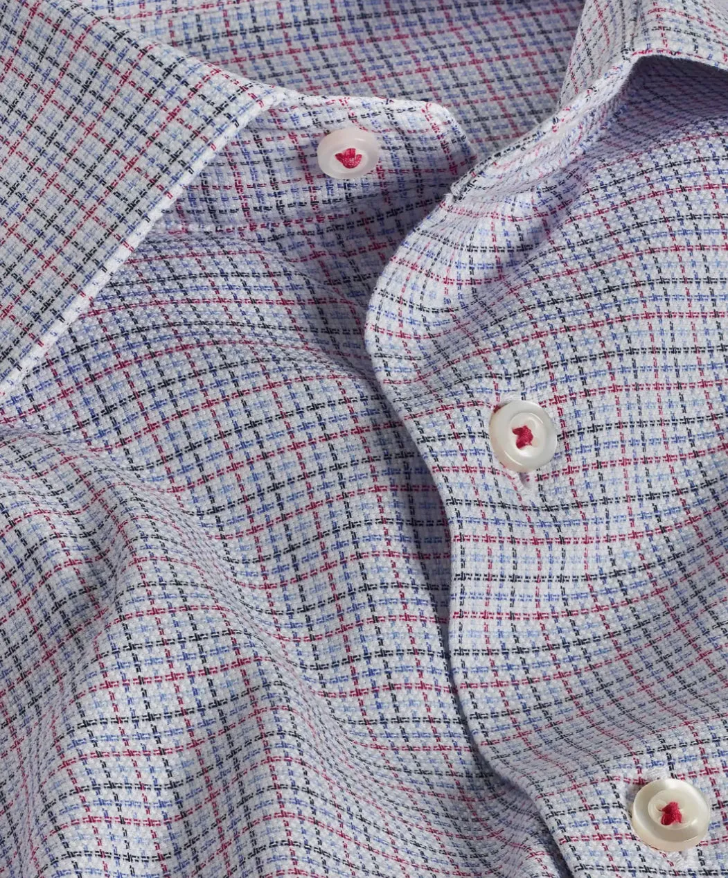 David Donahue Blue/Berry Microcheck Dress Shirt