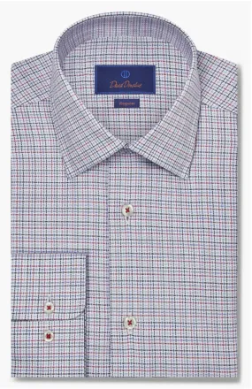 David Donahue Blue/Berry Microcheck Dress Shirt