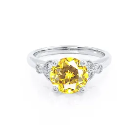 DELILAH - Chatham® Round Yellow Sapphire 18k White Gold Shoulder Set Ring