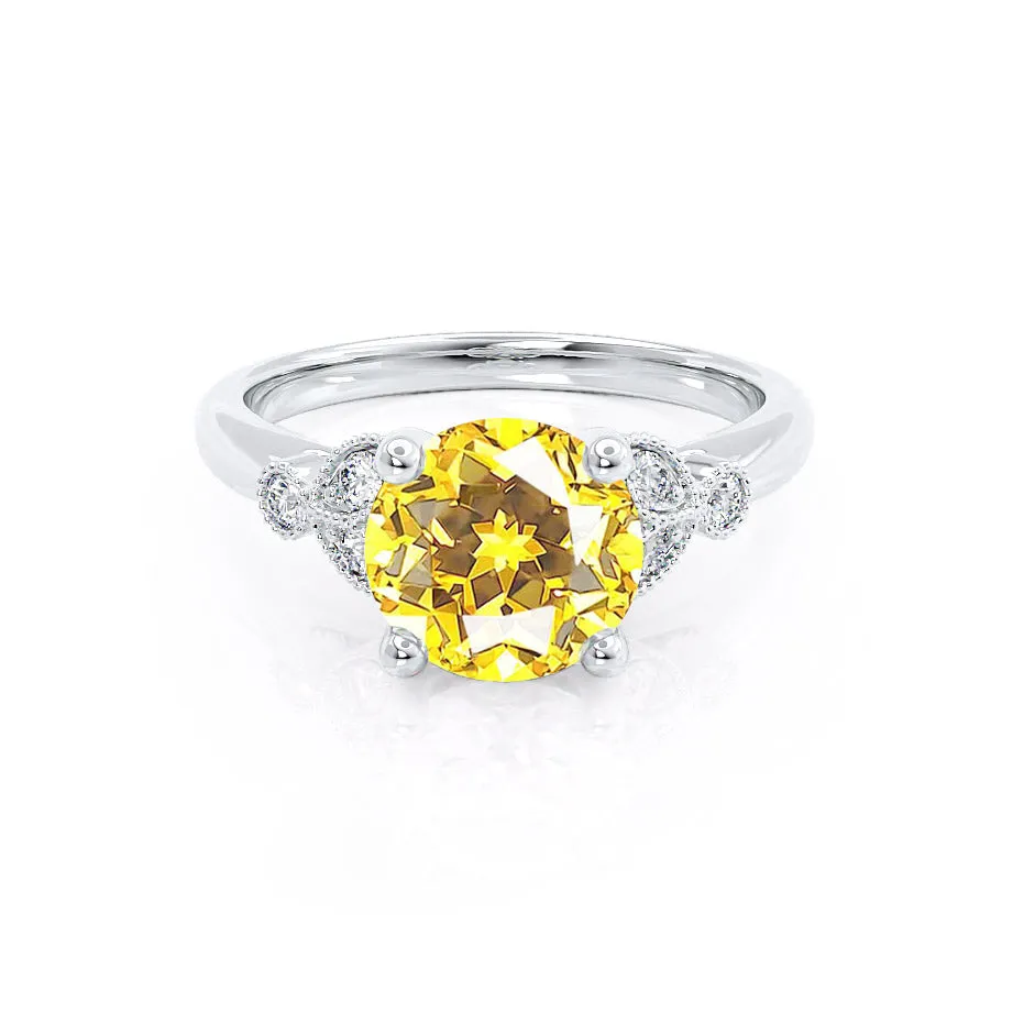 DELILAH - Chatham® Round Yellow Sapphire 18k White Gold Shoulder Set Ring