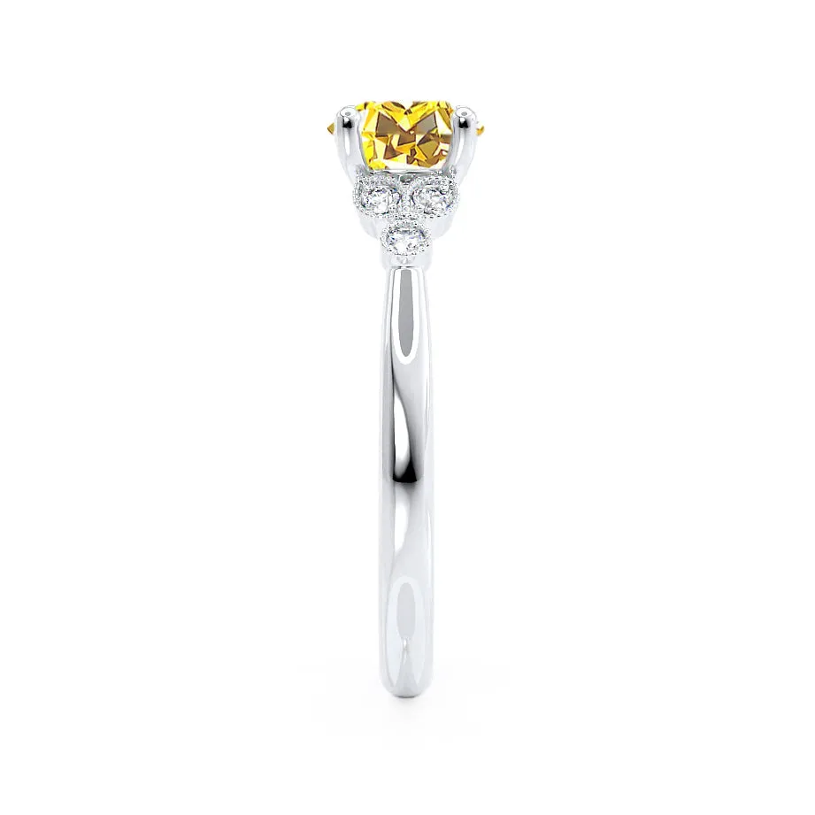 DELILAH - Chatham® Round Yellow Sapphire 18k White Gold Shoulder Set Ring