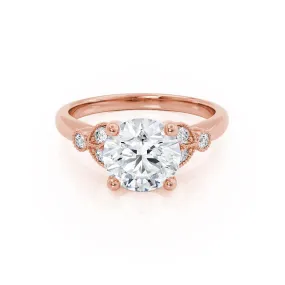 DELILAH - Round Lab Diamond 18k Rose Gold Shoulder Set Ring