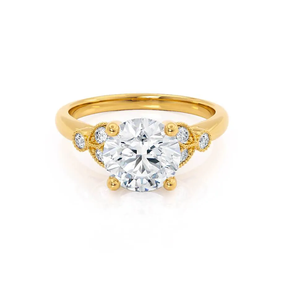 DELILAH - Round Lab Diamond 18k Yellow Gold Shoulder Set Ring