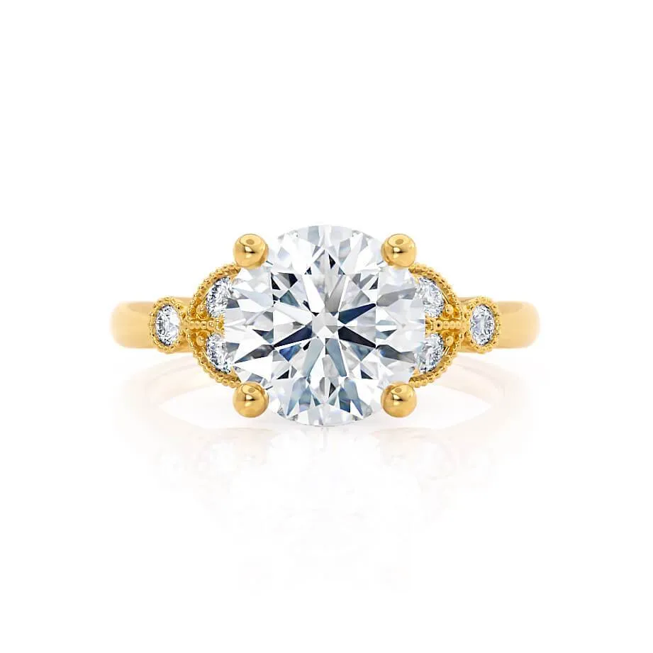 DELILAH - Round Lab Diamond 18k Yellow Gold Shoulder Set Ring