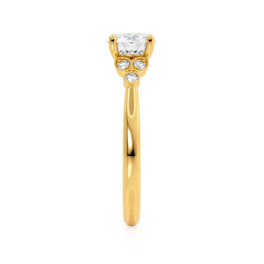 DELILAH - Round Lab Diamond 18k Yellow Gold Shoulder Set Ring