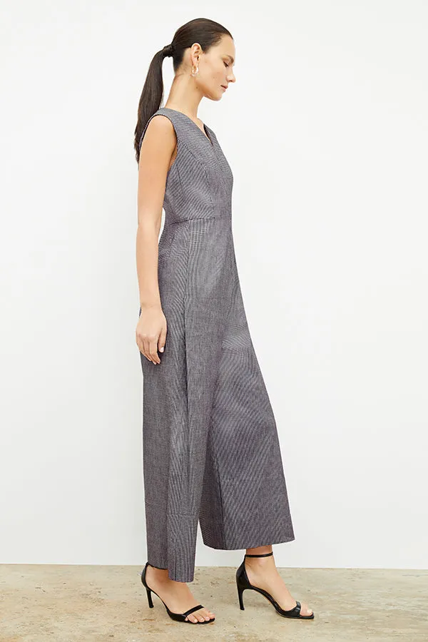 Demi Jumpsuit - Gingham Linen :: Black/White