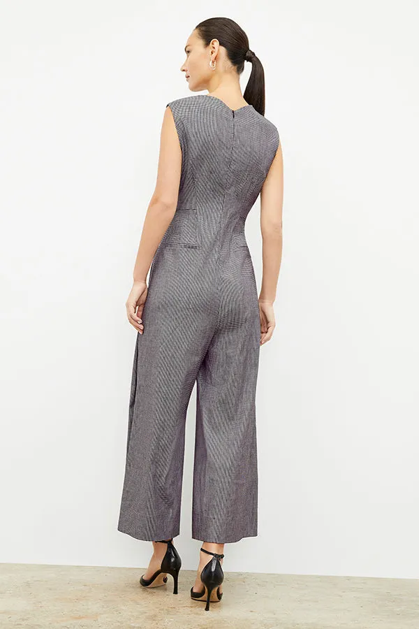 Demi Jumpsuit - Gingham Linen :: Black/White