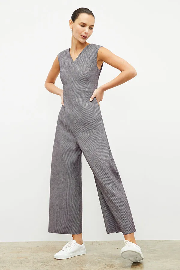 Demi Jumpsuit - Gingham Linen :: Black/White