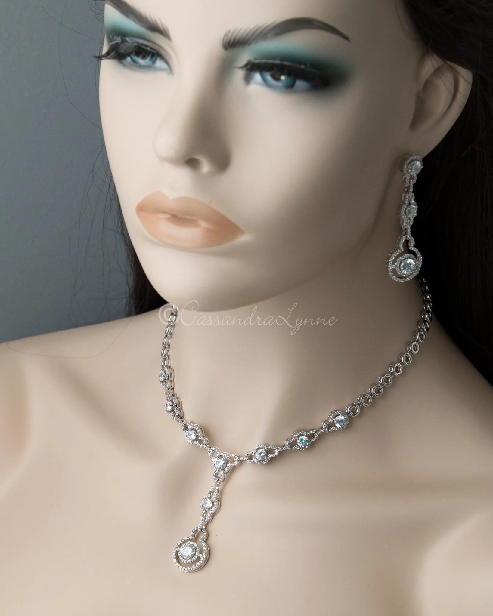 Designer Inspired CZ Necklace and Earrings Set