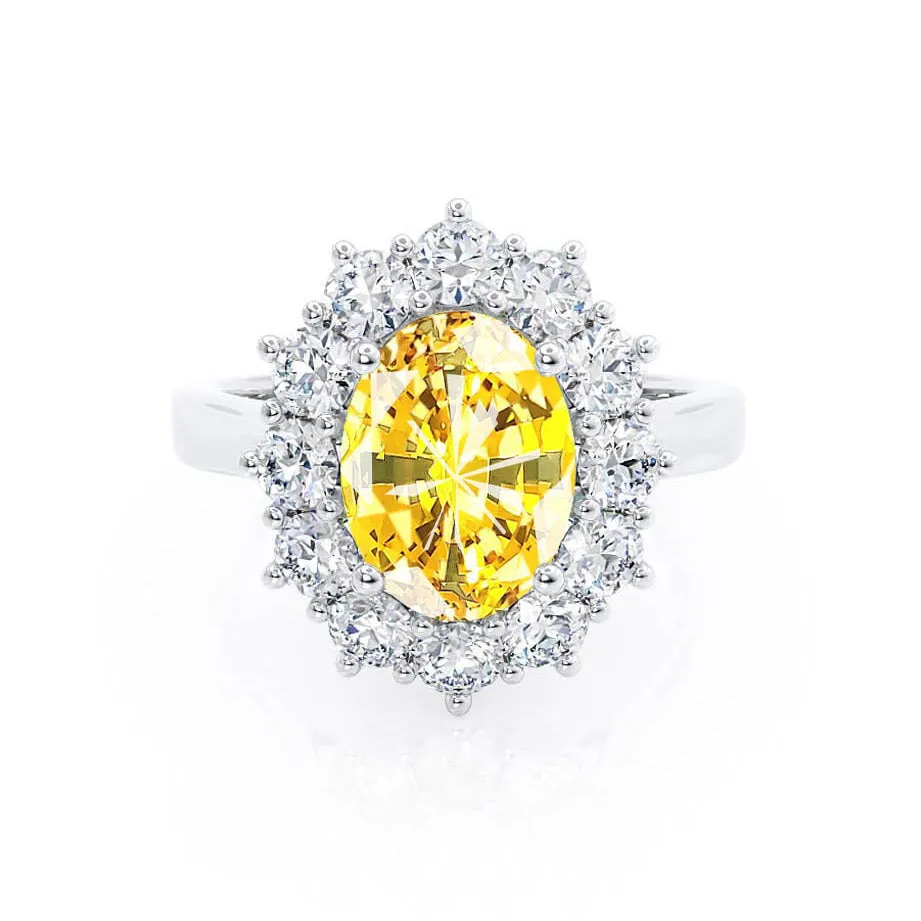 DIANA - Chatham® Yellow Sapphire & Lab Diamond 18k White Gold Halo