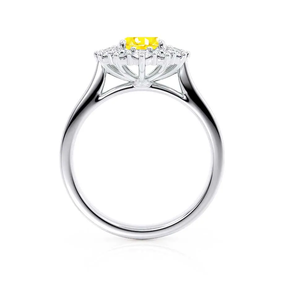 DIANA - Chatham® Yellow Sapphire & Lab Diamond 18k White Gold Halo