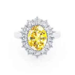 DIANA - Chatham® Yellow Sapphire & Lab Diamond 18k White Gold Halo