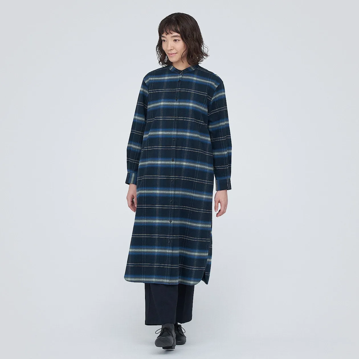 Double Brushed Flannel Stand Collar Dress