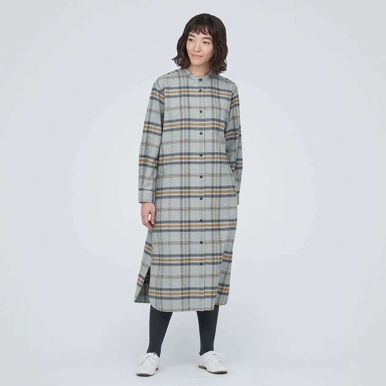 Double Brushed Flannel Stand Collar Dress