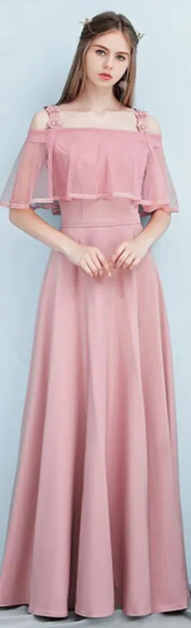 Dusty Pink Floor Length Mismatched Simple Cheap Bridesmaid Dresses, WG518