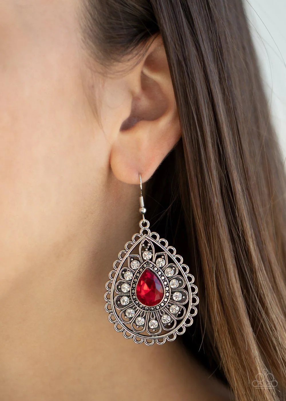 Eat, Drink, and BEAM Merry Red Rhinestone Earrings - Paparazzi Accessories