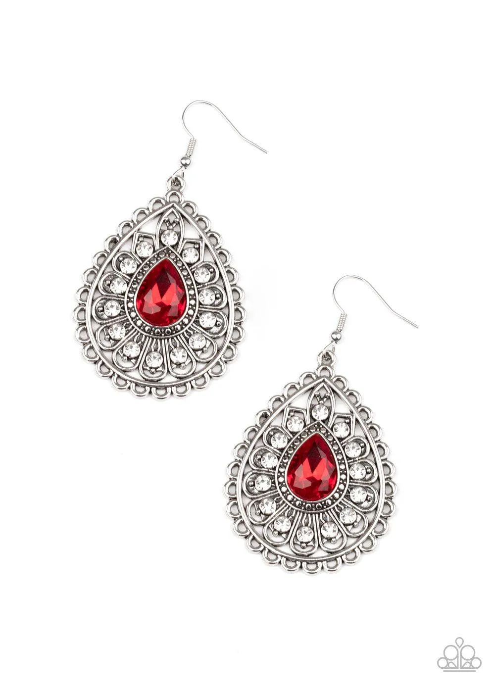 Eat, Drink, and BEAM Merry Red Rhinestone Earrings - Paparazzi Accessories