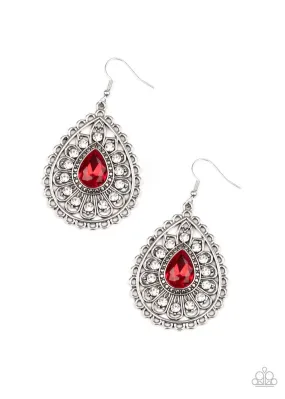 Eat, Drink, and BEAM Merry Red Rhinestone Earrings - Paparazzi Accessories