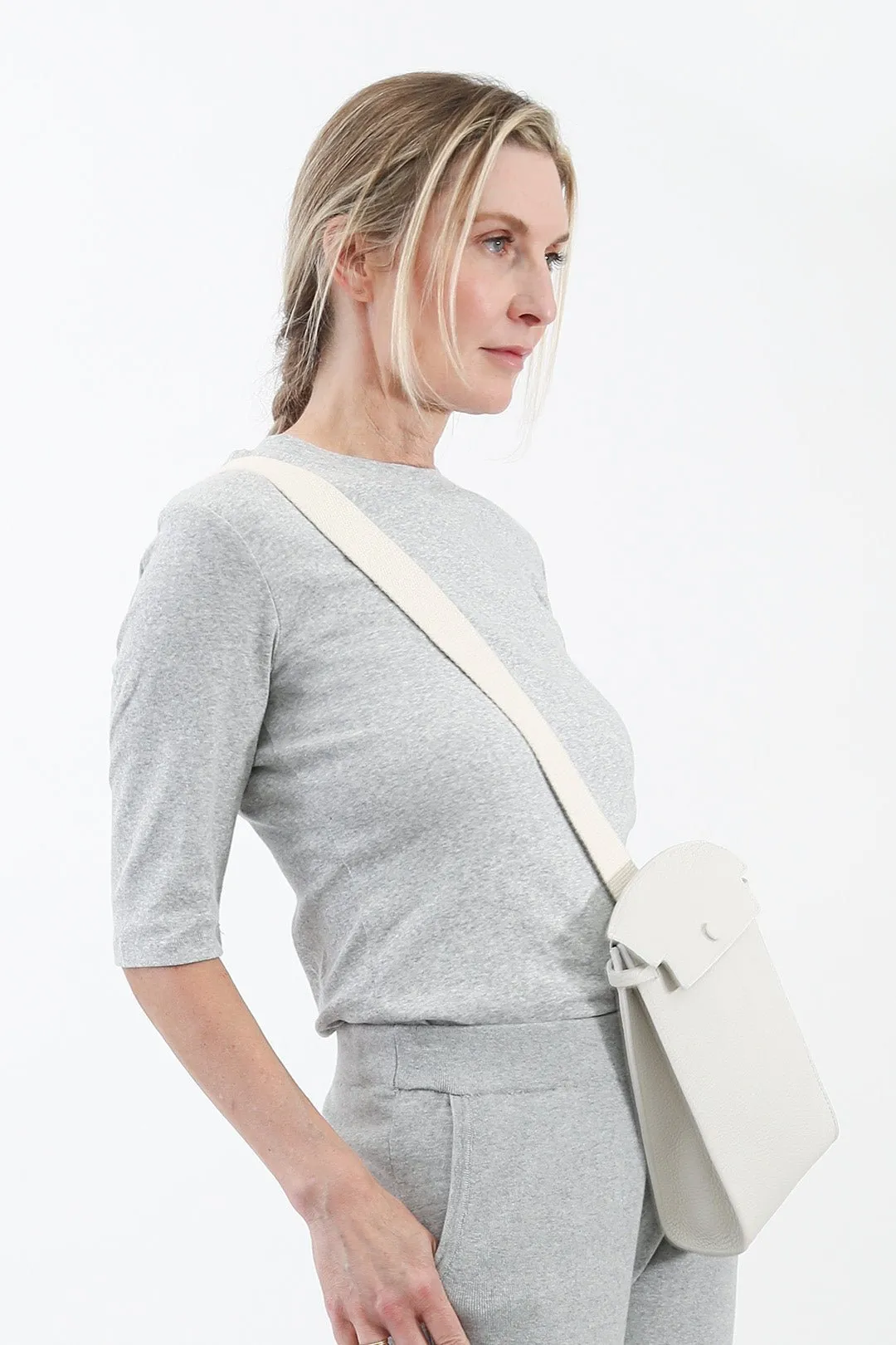 ELBOW SLEEVE CREW IN HEATHERED PIMA COTTON