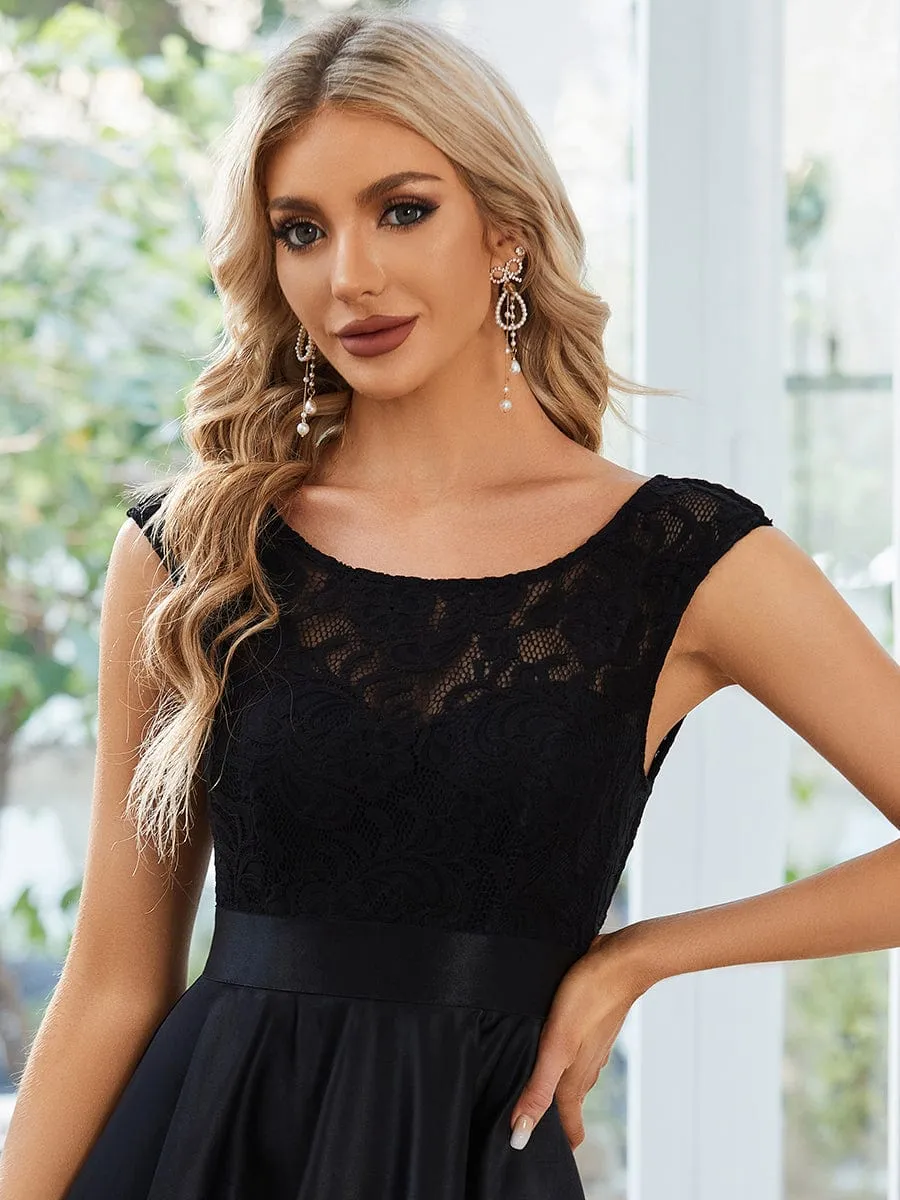 Elegant Sleeveless High-low Lace Top Wedding Guest Dress